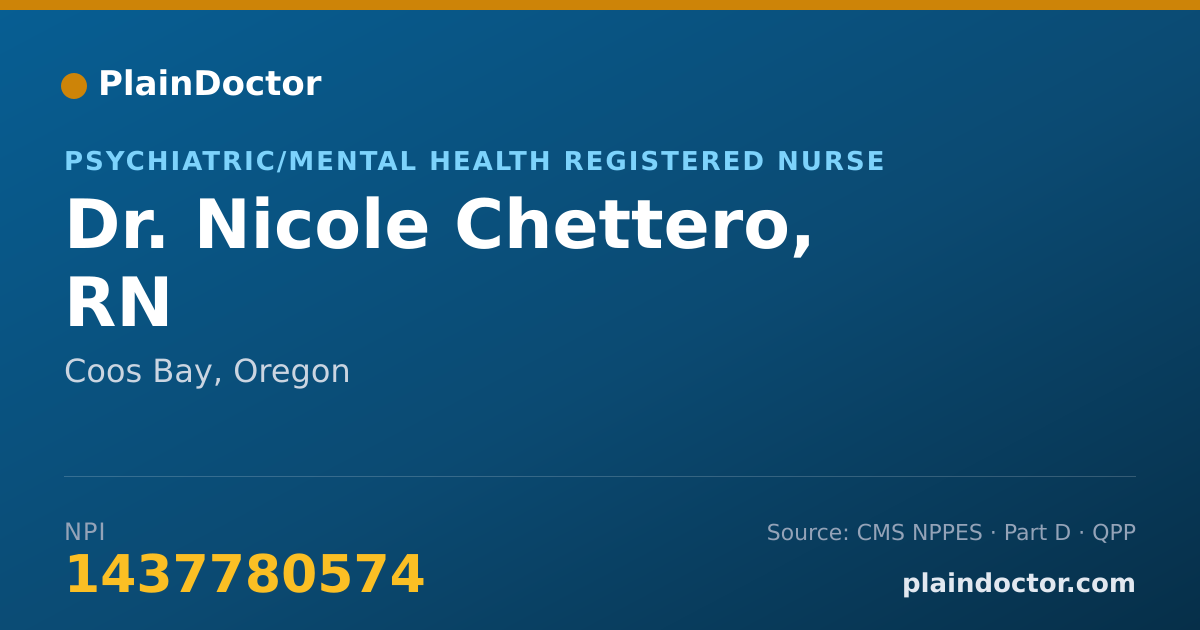 Shareable card for Nicole Chettero, RN - Psychiatric/Mental Health Registered Nurse, Coos Bay, OR