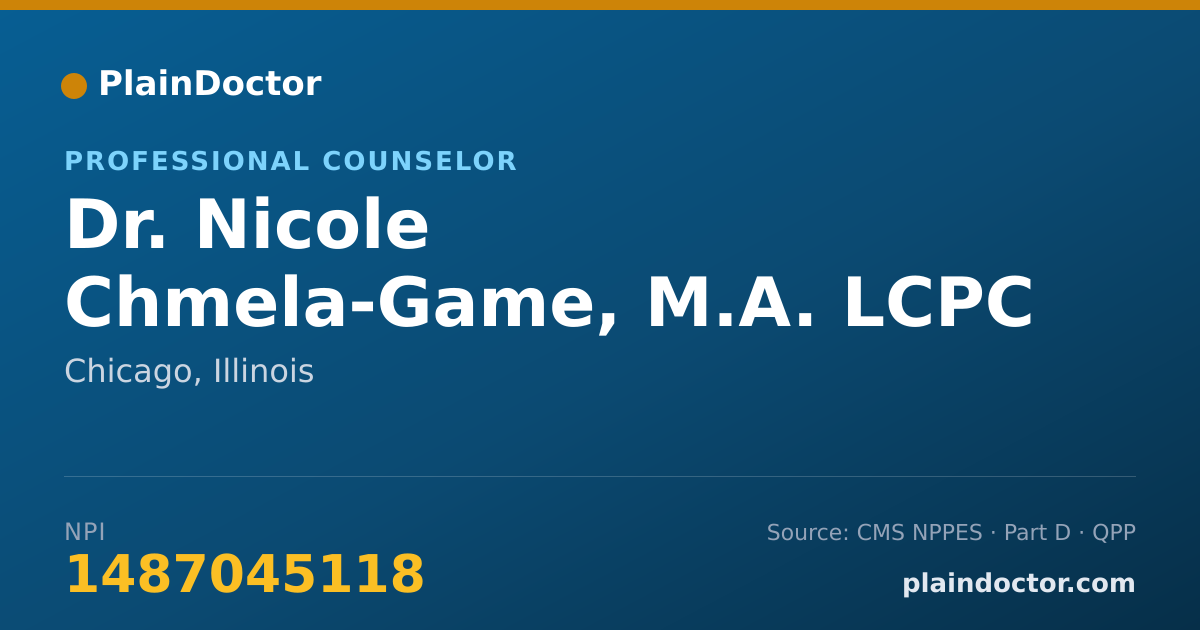 Shareable card for Nicole Chmela-Game, M.A. LCPC - Professional Counselor, Chicago, IL
