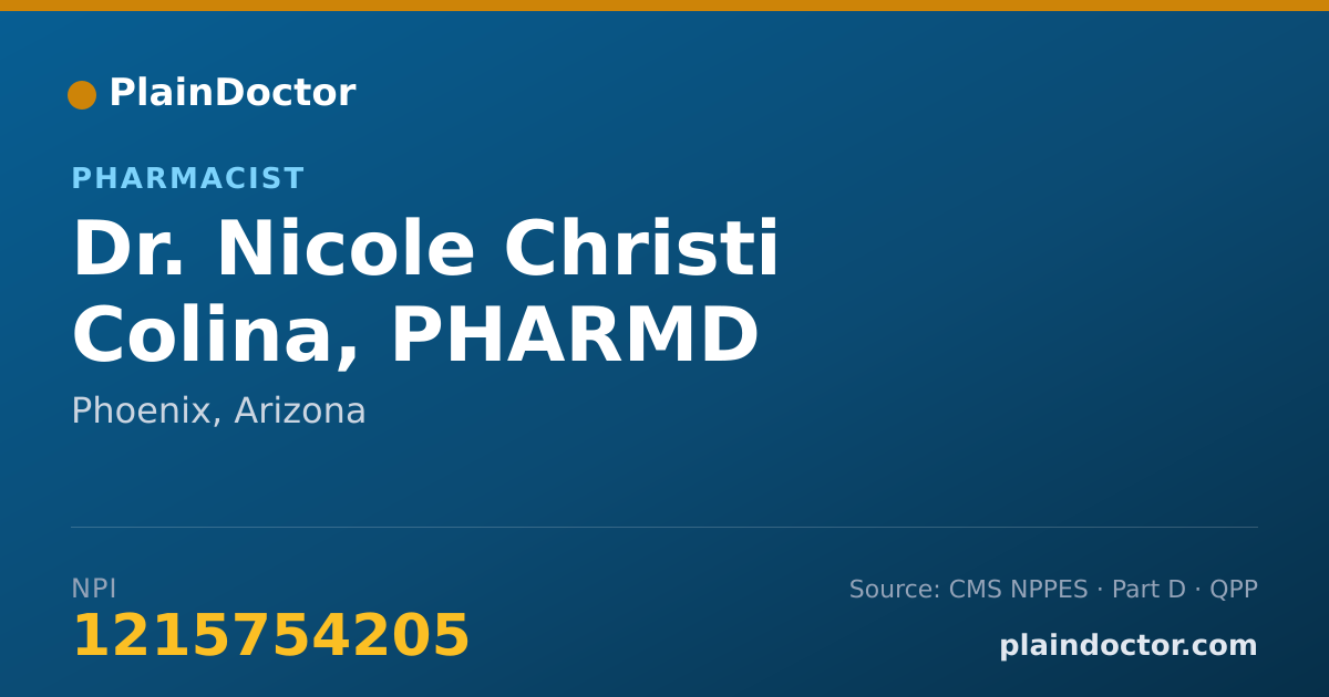 Shareable card for Nicole Christi Colina, PHARMD - Pharmacist, Phoenix, AZ