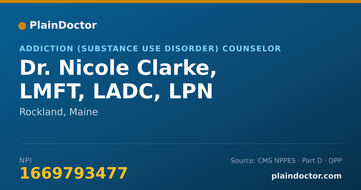 Shareable card for Nicole Clarke, LMFT, LADC, LPN - Addiction (Substance Use Disorder) Counselor, Rockland, ME