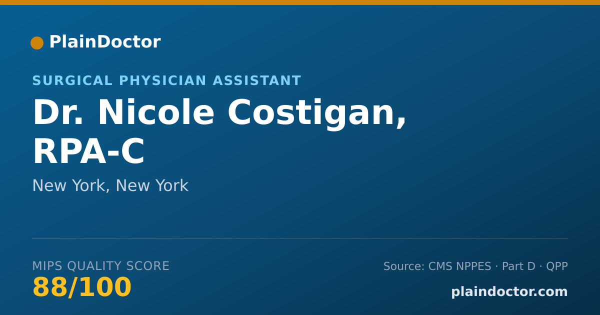 Shareable card for Nicole Costigan, RPA-C - Surgical Physician Assistant, New York, NY