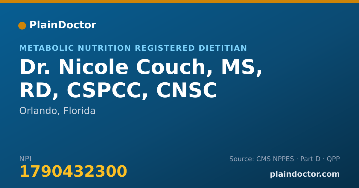 Shareable card for Nicole Couch, MS, RD, CSPCC, CNSC - Metabolic Nutrition Registered Dietitian, Orlando, FL