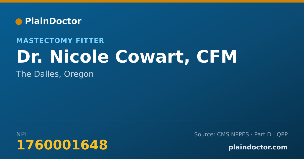 Shareable card for Nicole Cowart, CFM - Mastectomy Fitter, The Dalles, OR