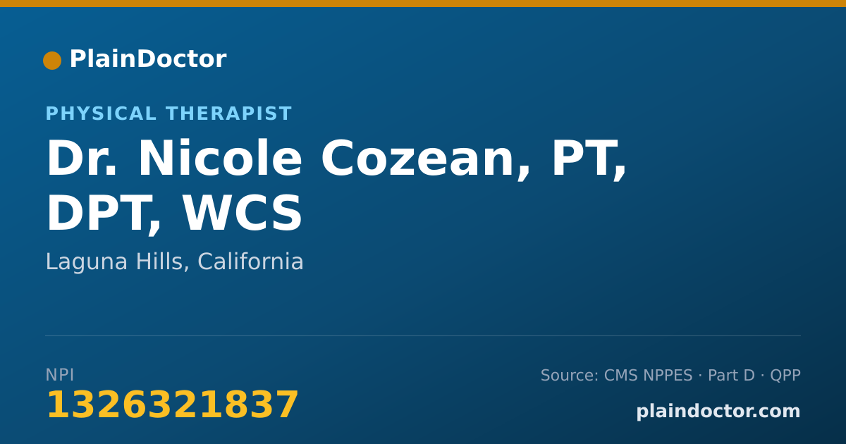Shareable card for Nicole Cozean, PT, DPT, WCS - Physical Therapist, Laguna Hills, CA