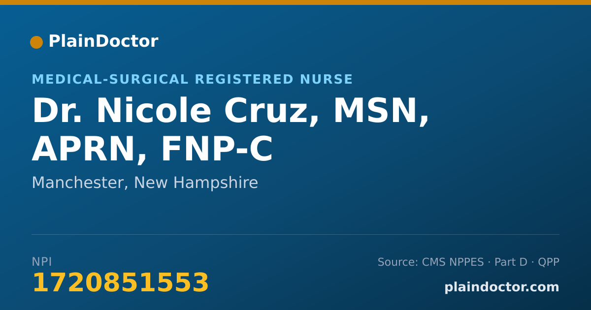 Shareable card for Nicole Cruz, MSN, APRN, FNP-C - Medical-Surgical Registered Nurse, Manchester, NH