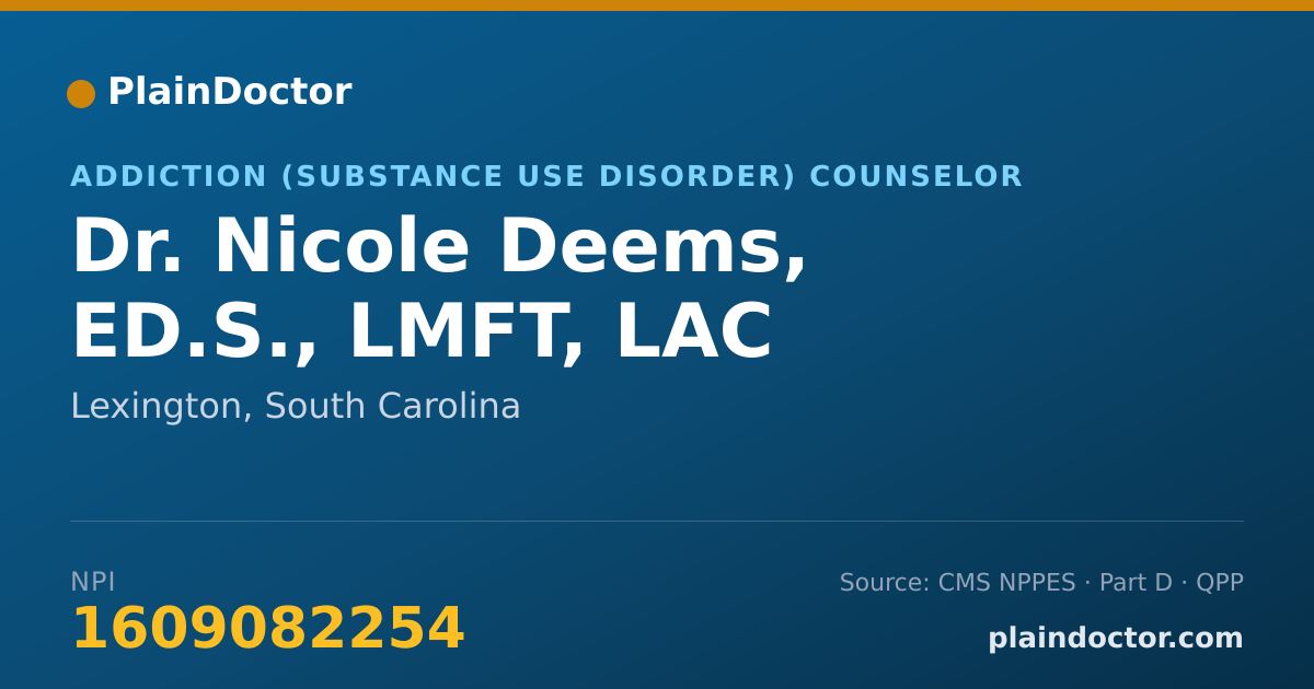 Shareable card for Nicole Deems, ED.S., LMFT, LAC - Addiction (Substance Use Disorder) Counselor, Lexington, SC