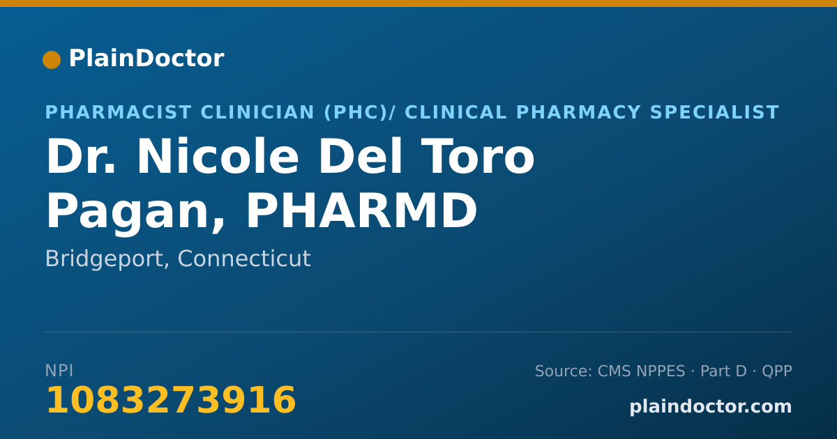 Shareable card for Nicole Del Toro Pagan, PHARMD - Pharmacist Clinician (PhC)/ Clinical Pharmacy Specialist, Bridgeport, CT