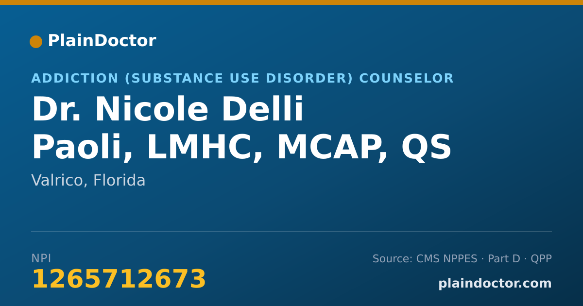 Shareable card for Nicole Delli Paoli, LMHC, MCAP, QS - Addiction (Substance Use Disorder) Counselor, Valrico, FL