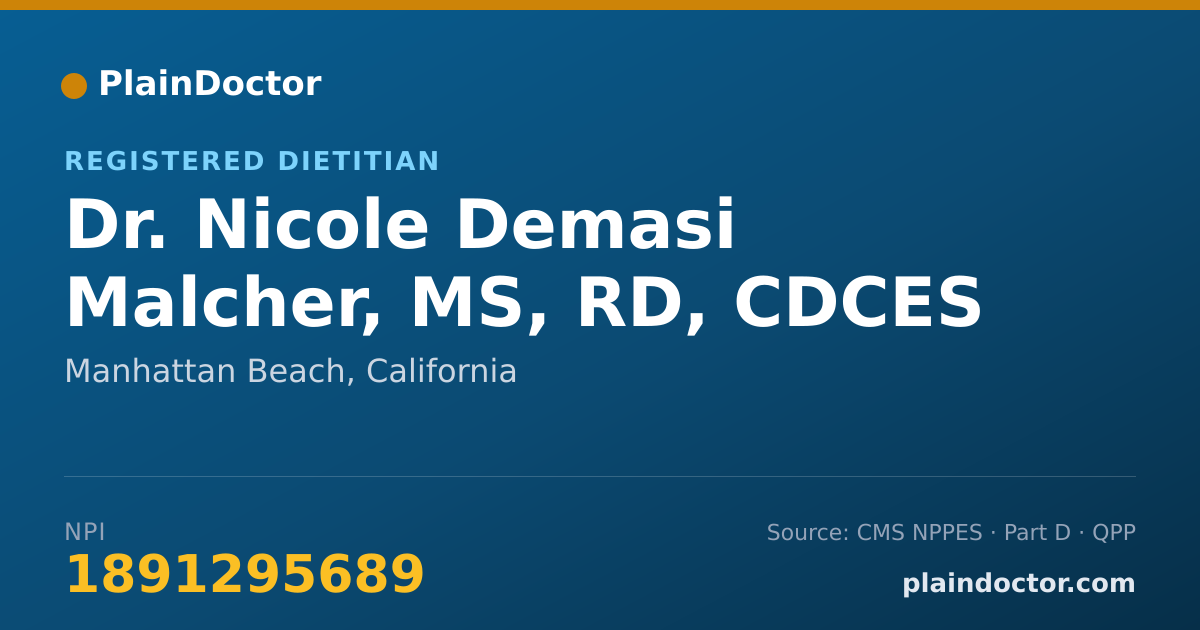 Shareable card for Nicole Demasi Malcher, MS, RD, CDCES - Registered Dietitian, Manhattan Beach, CA