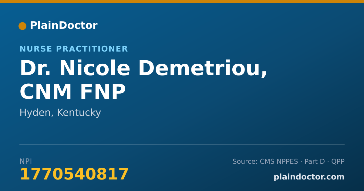 Shareable card for Nicole Demetriou, CNM FNP - Nurse Practitioner, Hyden, KY