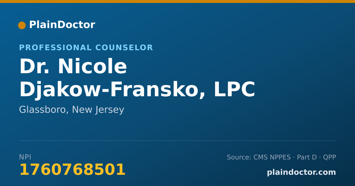 Shareable card for Nicole Djakow-Fransko, LPC - Professional Counselor, Glassboro, NJ