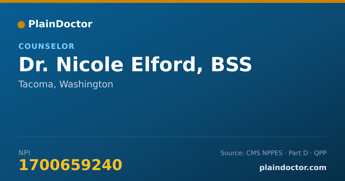 Shareable card for Nicole Elford, BSS - Counselor, Tacoma, WA