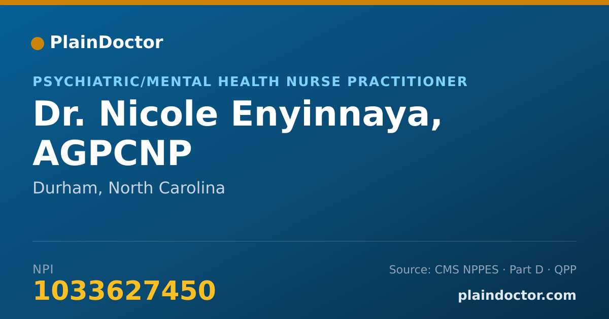 Shareable card for Nicole Enyinnaya, AGPCNP - Psychiatric/Mental Health Nurse Practitioner, Durham, NC