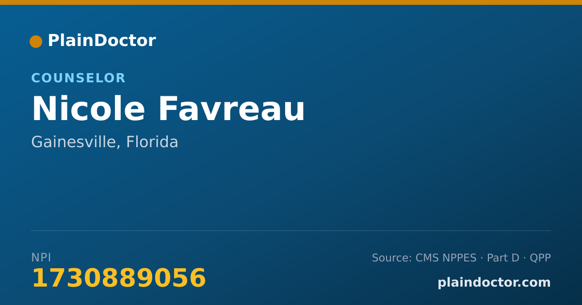 Shareable card for Nicole Favreau - Counselor, Gainesville, FL