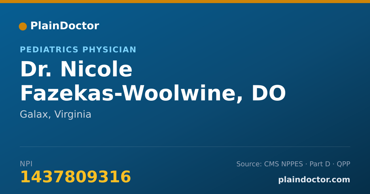 Shareable card for Nicole Fazekas-Woolwine, DO - Pediatrics Physician, Galax, VA