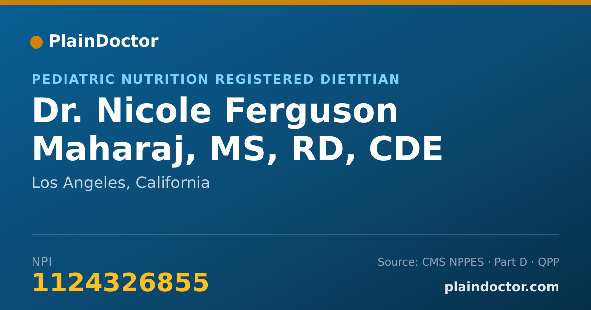Shareable card for Nicole Ferguson Maharaj, MS, RD, CDE - Pediatric Nutrition Registered Dietitian, Los Angeles, CA
