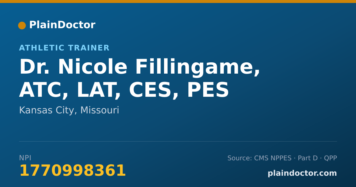 Shareable card for Nicole Fillingame, ATC, LAT, CES, PES - Athletic Trainer, Kansas City, MO