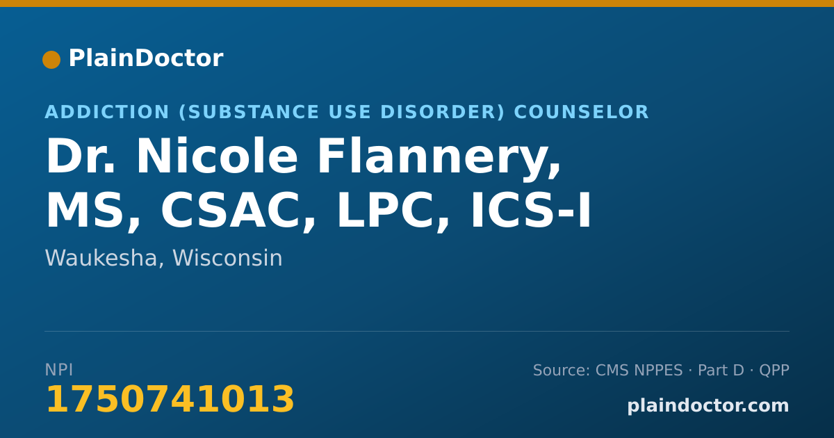 Shareable card for Nicole Flannery, MS, CSAC, LPC, ICS-I - Addiction (Substance Use Disorder) Counselor, Waukesha, WI