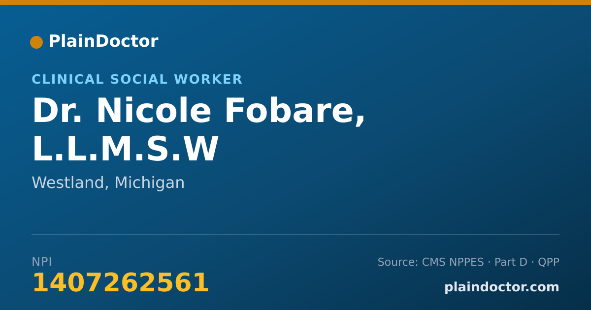 Shareable card for Nicole Fobare, L.L.M.S.W - Clinical Social Worker, Westland, MI