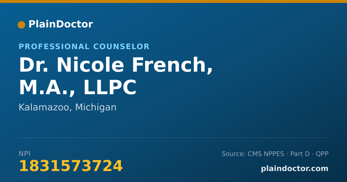 Shareable card for Nicole French, M.A., LLPC - Professional Counselor, Kalamazoo, MI