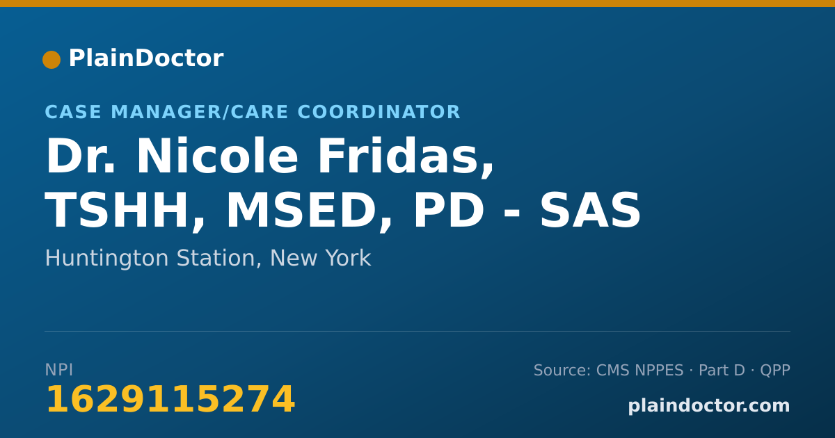 Shareable card for Nicole Fridas, TSHH, MSED, PD - SAS - Case Manager/Care Coordinator, Huntington Station, NY