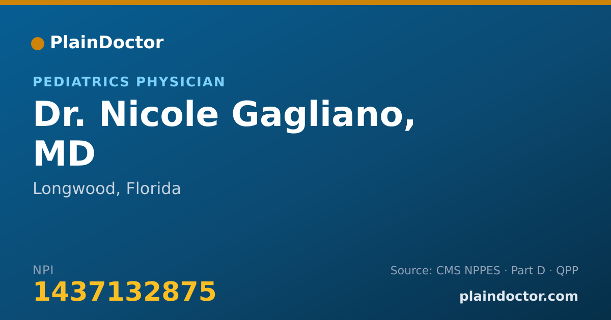 Shareable card for Nicole Gagliano, MD - Pediatrics Physician, Longwood, FL