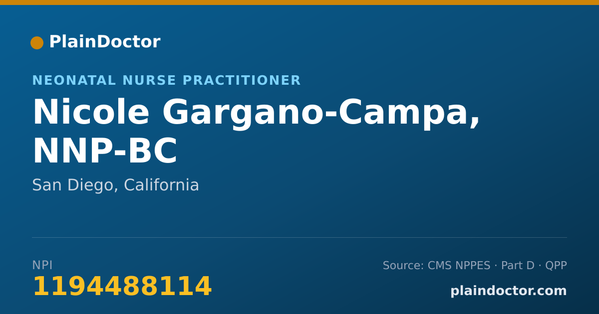Shareable card for Nicole Gargano-Campa, NNP-BC - Neonatal Nurse Practitioner, San Diego, CA