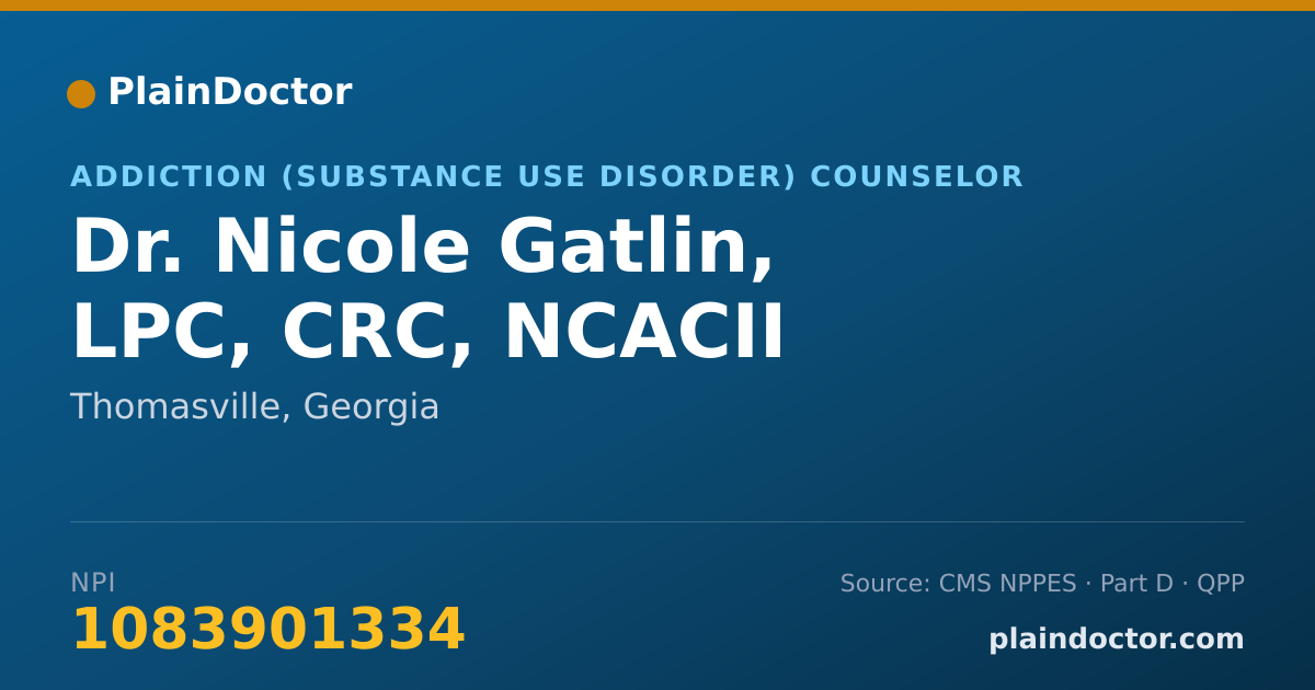 Shareable card for Nicole Gatlin, LPC, CRC, NCACII - Addiction (Substance Use Disorder) Counselor, Thomasville, GA