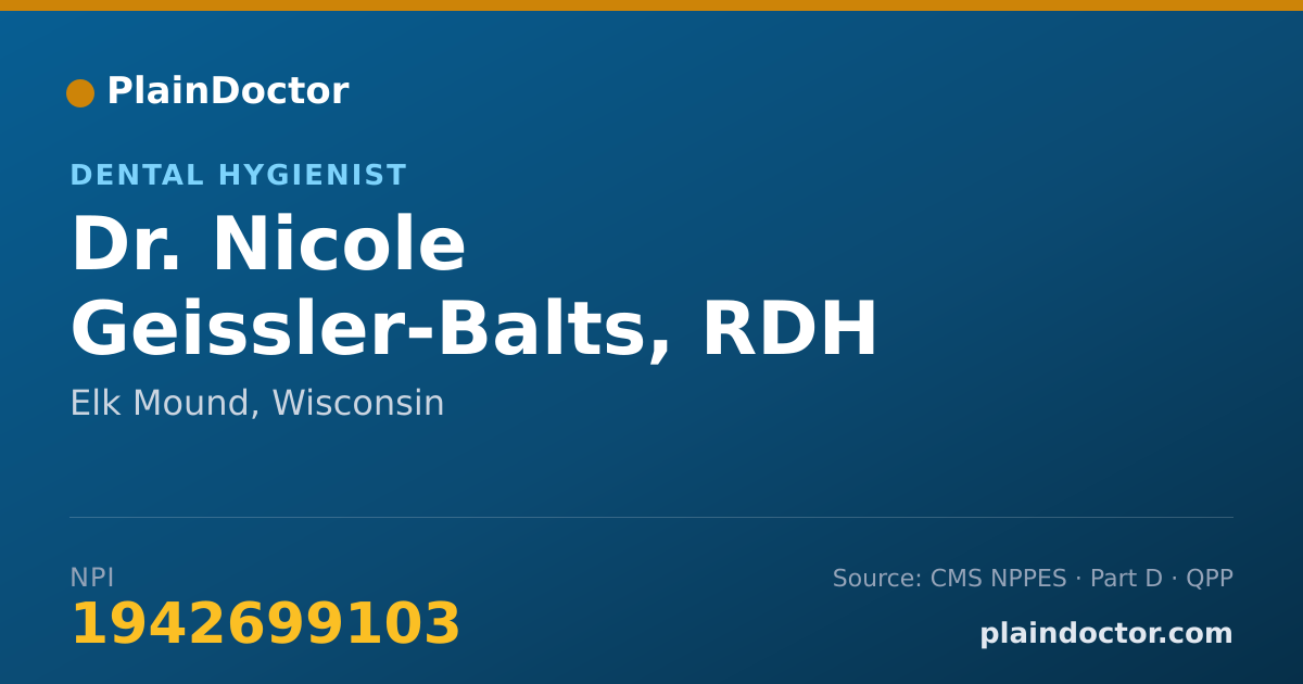 Shareable card for Nicole Geissler-Balts, RDH - Dental Hygienist, Elk Mound, WI