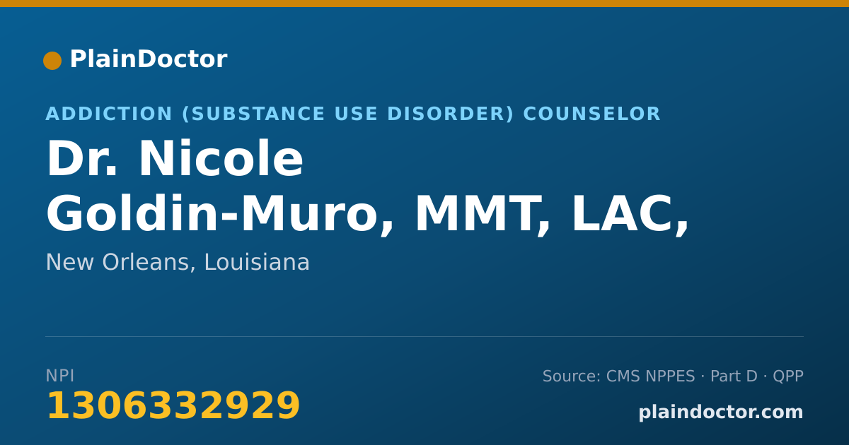 Shareable card for Nicole Goldin-Muro, MMT, LAC, MT-BC, NMT - Addiction (Substance Use Disorder) Counselor, New Orleans, LA
