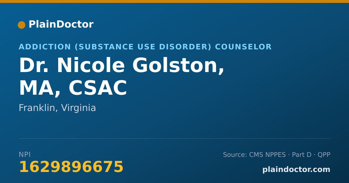 Shareable card for Nicole Golston, MA, CSAC - Addiction (Substance Use Disorder) Counselor, Franklin, VA