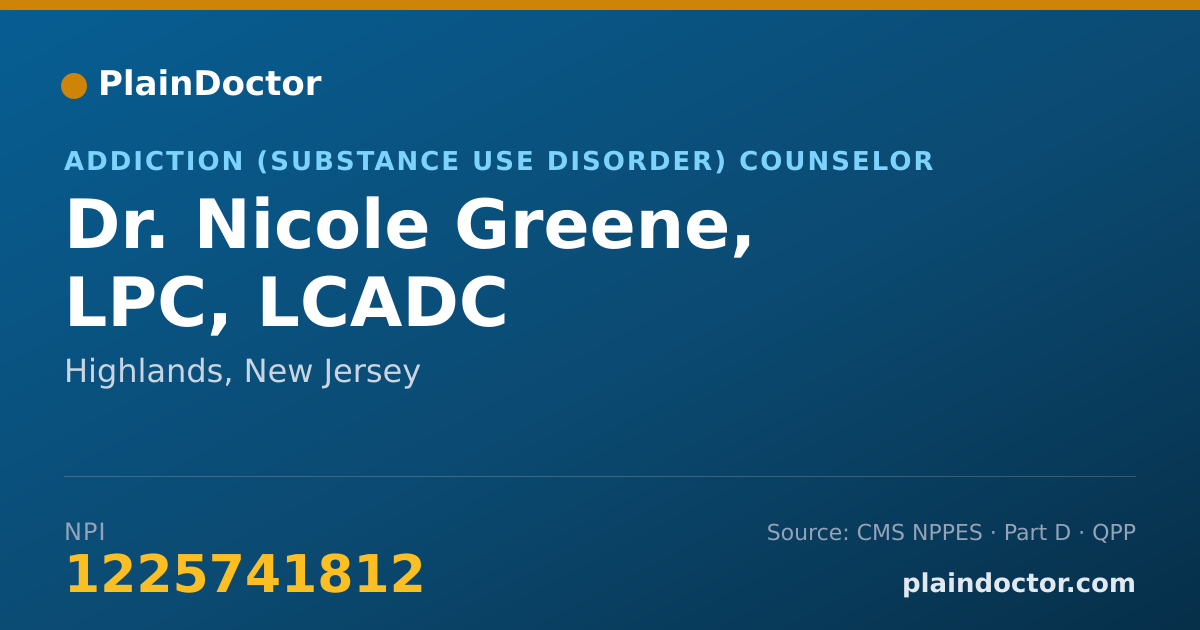 Shareable card for Nicole Greene, LPC, LCADC - Addiction (Substance Use Disorder) Counselor, Highlands, NJ
