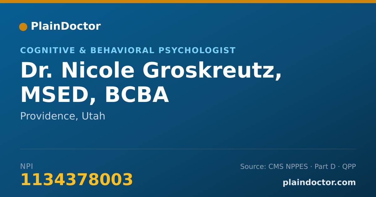 Shareable card for Nicole Groskreutz, MSED, BCBA - Cognitive & Behavioral Psychologist, Providence, UT