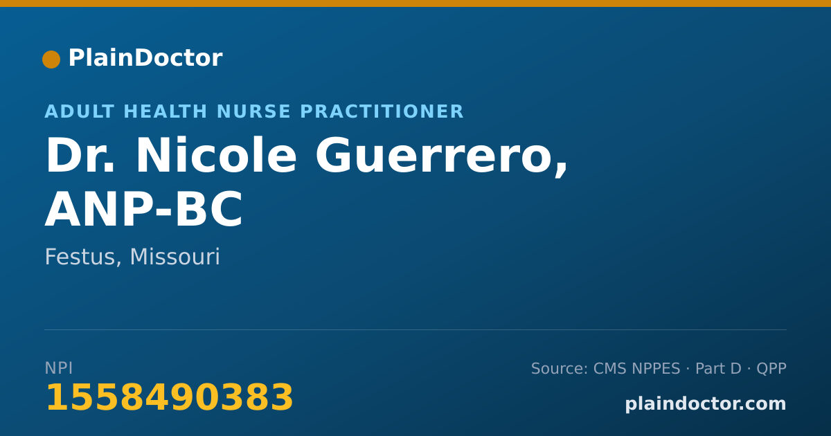 Shareable card for Nicole Guerrero, ANP-BC - Adult Health Nurse Practitioner, Festus, MO