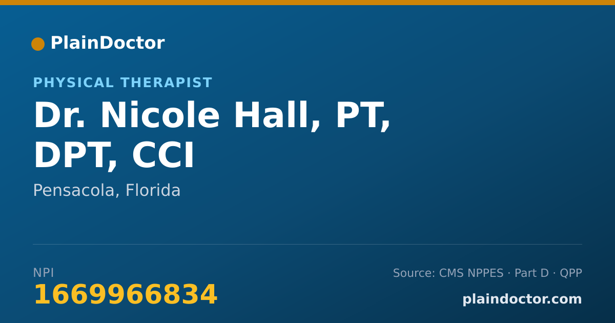 Shareable card for Nicole Hall, PT, DPT, CCI - Physical Therapist, Pensacola, FL