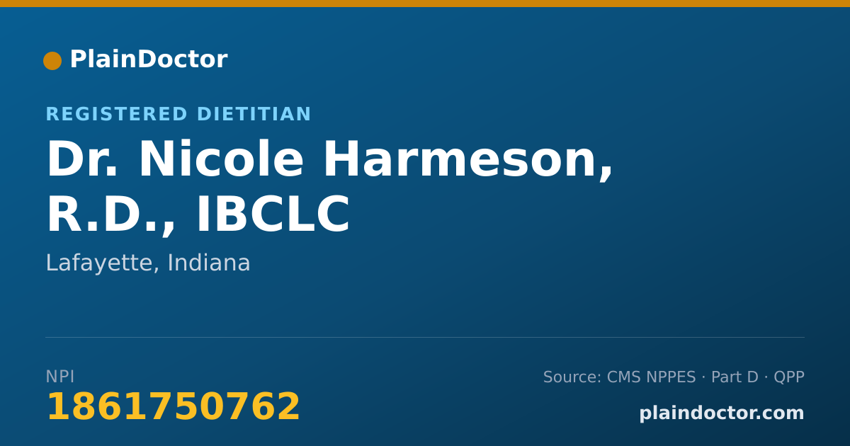 Shareable card for Nicole Harmeson, R.D., IBCLC - Registered Dietitian, Lafayette, IN