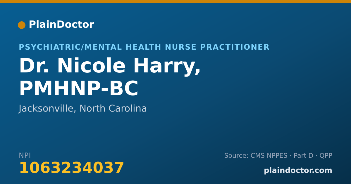 Shareable card for Nicole Harry, PMHNP-BC - Psychiatric/Mental Health Nurse Practitioner, Jacksonville, NC