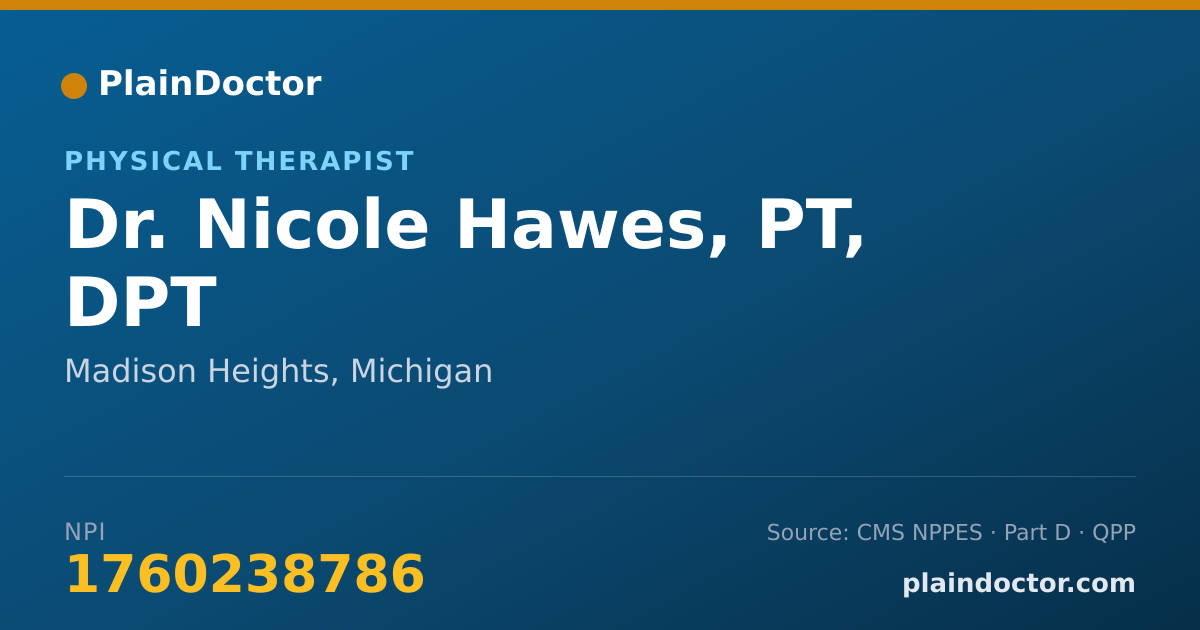 Shareable card for Nicole Hawes, PT, DPT - Physical Therapist, Madison Heights, MI