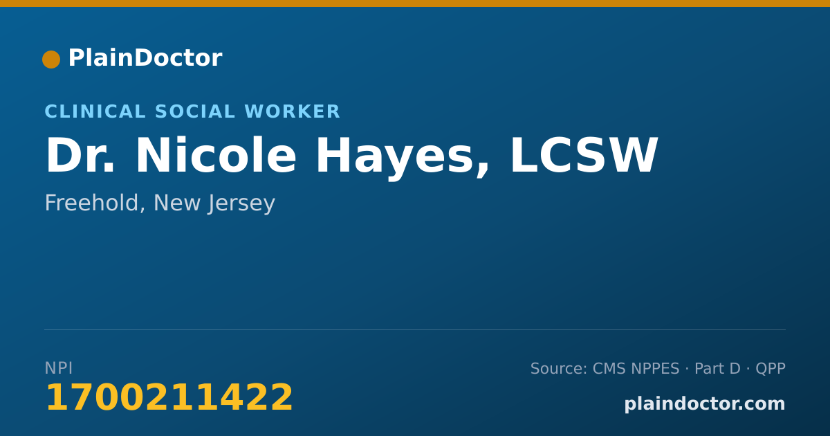 Shareable card for Nicole Hayes, LCSW - Clinical Social Worker, Freehold, NJ