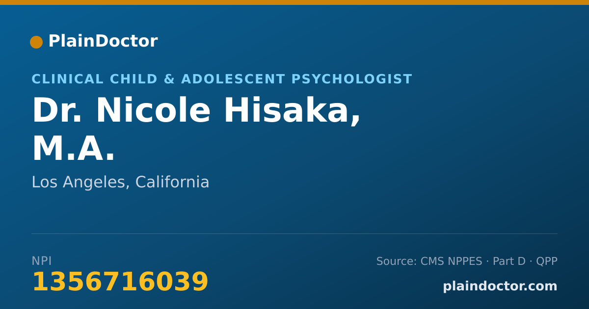 Shareable card for Nicole Hisaka, M.A. - Clinical Child & Adolescent Psychologist, Los Angeles, CA