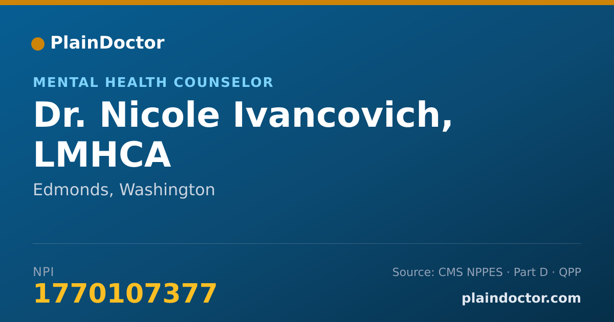 Shareable card for Nicole Ivancovich, LMHCA - Mental Health Counselor, Edmonds, WA