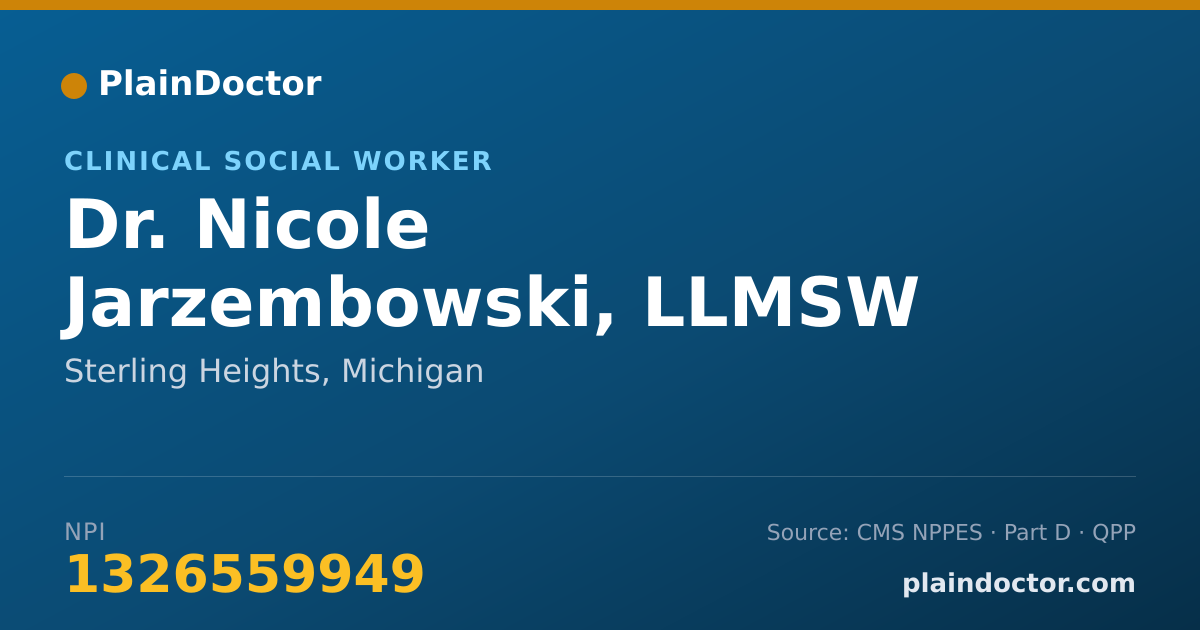 Shareable card for Nicole Jarzembowski, LLMSW - Clinical Social Worker, Sterling Heights, MI