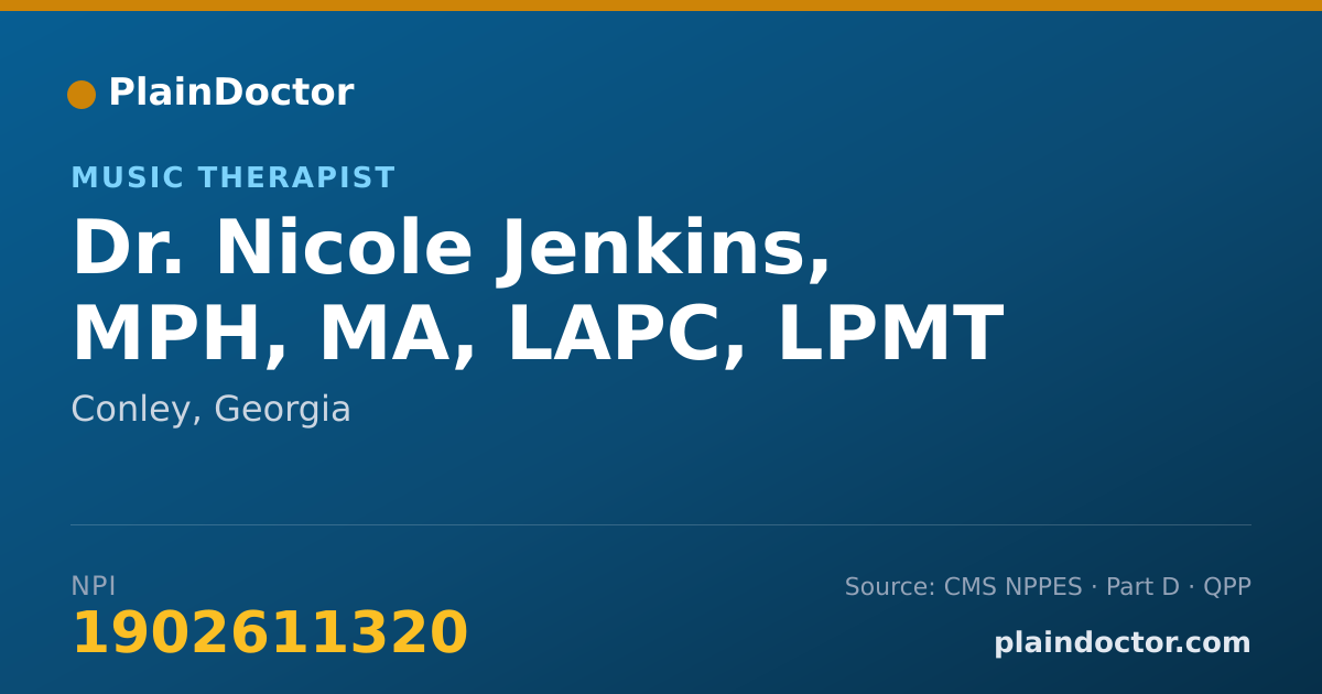 Shareable card for Nicole Jenkins, MPH, MA, LAPC, LPMT - Music Therapist, Conley, GA