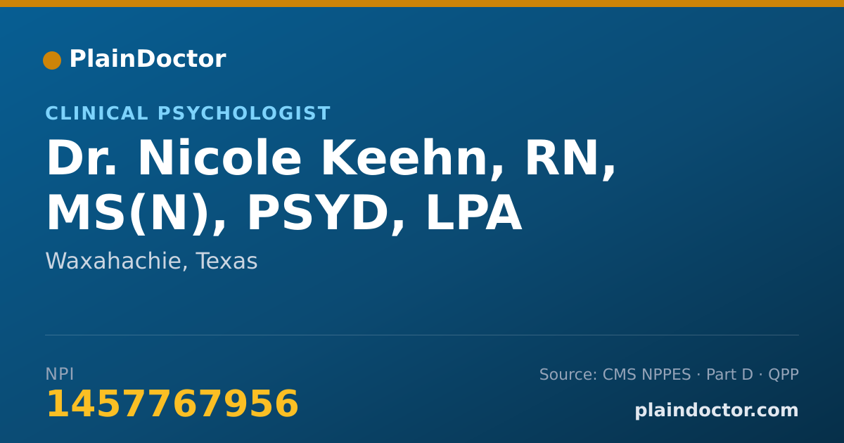 Shareable card for Nicole Keehn, RN, MS(N), PSYD, LPA - Clinical Psychologist, Waxahachie, TX