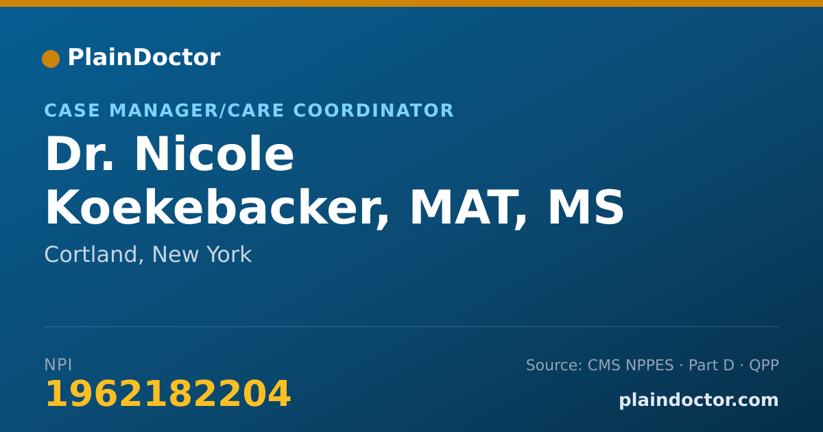 Shareable card for Nicole Koekebacker, MAT, MS - Case Manager/Care Coordinator, Cortland, NY