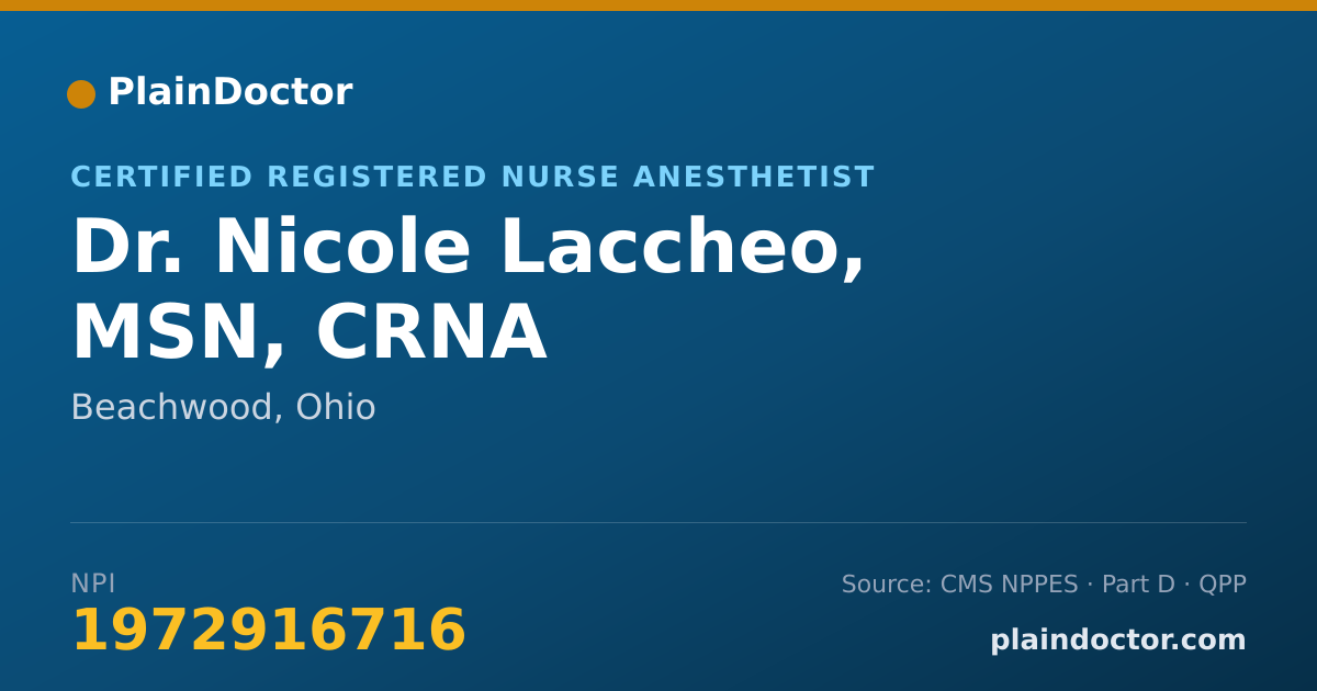 Shareable card for Nicole Laccheo, MSN, CRNA - Certified Registered Nurse Anesthetist, Beachwood, OH