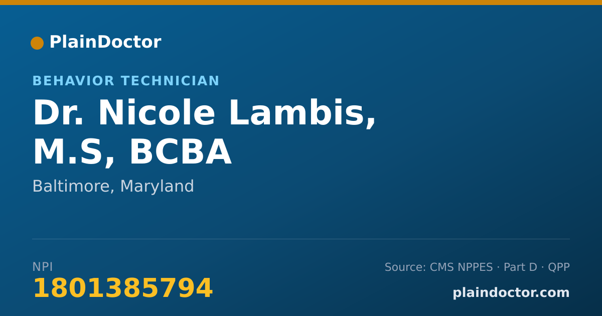 Shareable card for Nicole Lambis, M.S, BCBA - Behavior Technician, Baltimore, MD