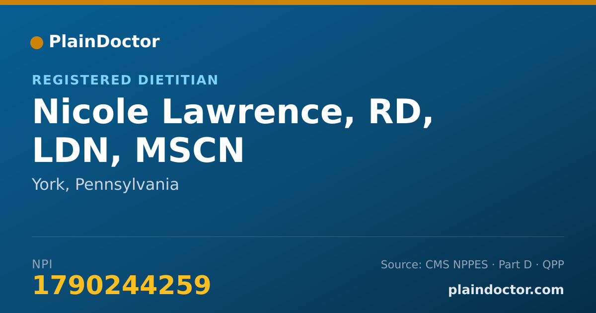 Shareable card for Nicole Lawrence, RD, LDN, MSCN - Registered Dietitian, York, PA