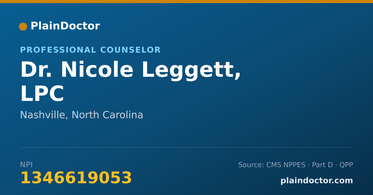 Shareable card for Nicole Leggett, LPC - Professional Counselor, Nashville, NC