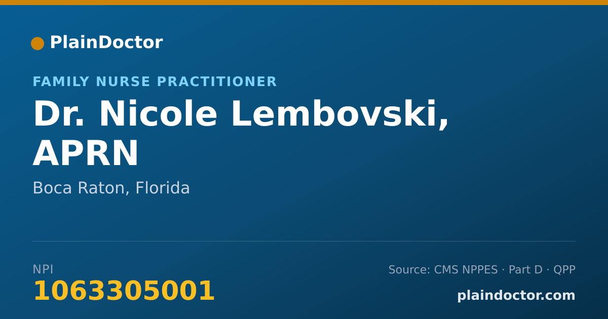 Shareable card for Nicole Lembovski, APRN - Family Nurse Practitioner, Boca Raton, FL